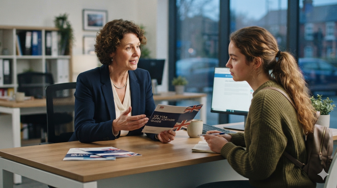 Advisor helping an applicant prepare their UK visitor visa documents